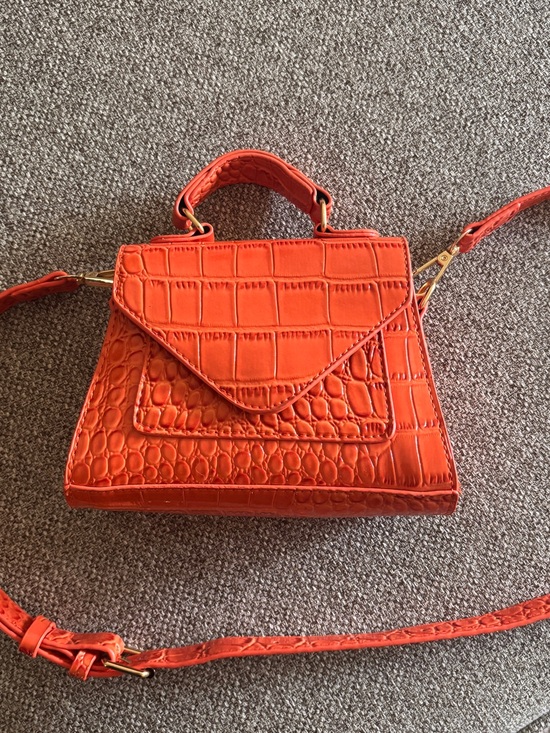 unknown Handbags - Orange Croc-Embossed Top Handle Mini Bag - Like New